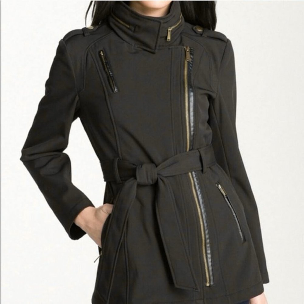 Michael Kors Vegan Leather Trimmed Coat